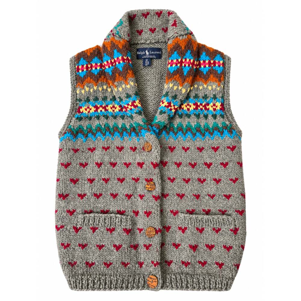 Ralph Lauren Vintage Wool Patterned Grey Vest Size S